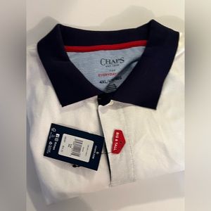 Men’s Chaps polo shirt 4xl white with navy trim. NWT. Short sleeve